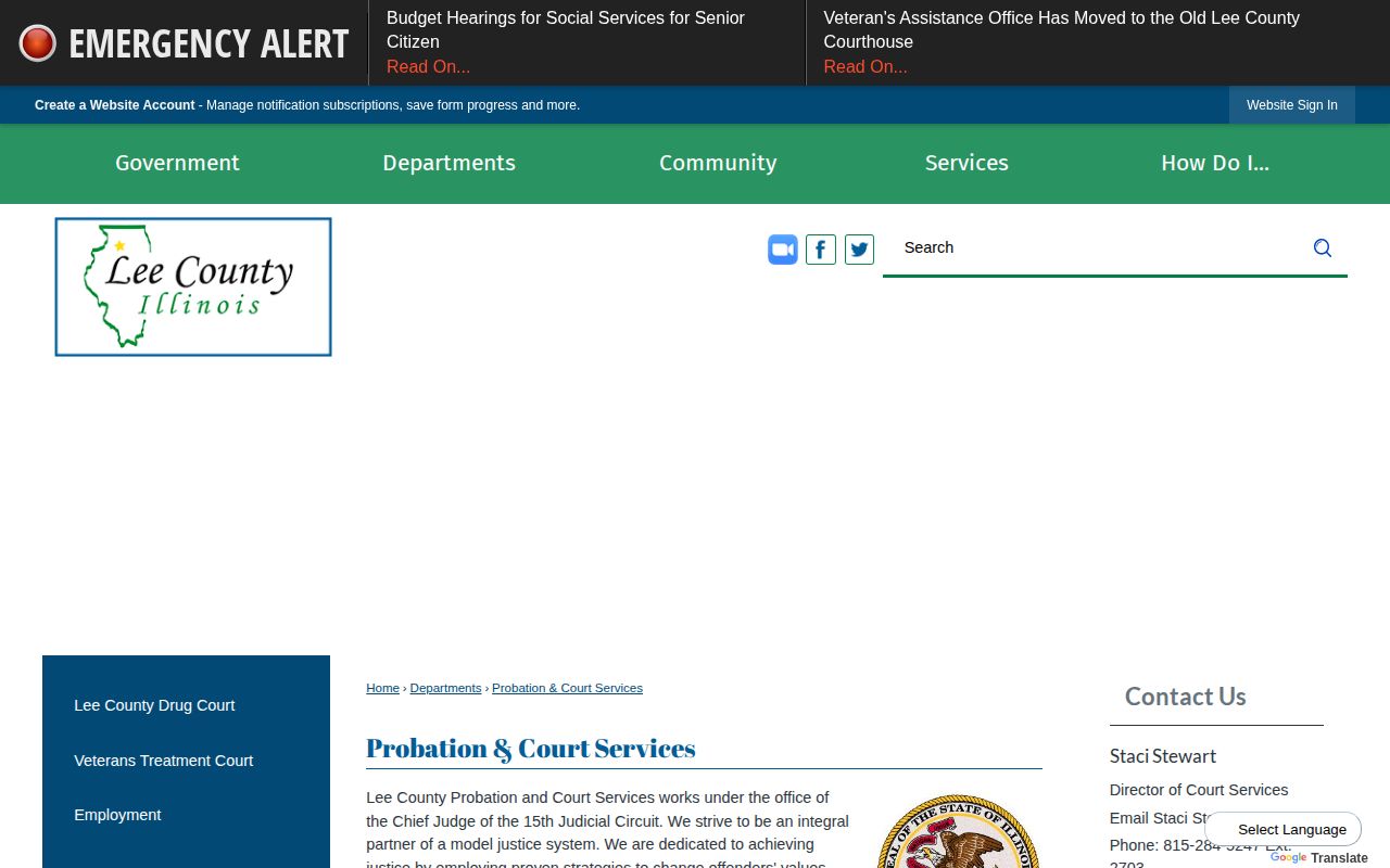Lee County probation and post-release supervision office page
