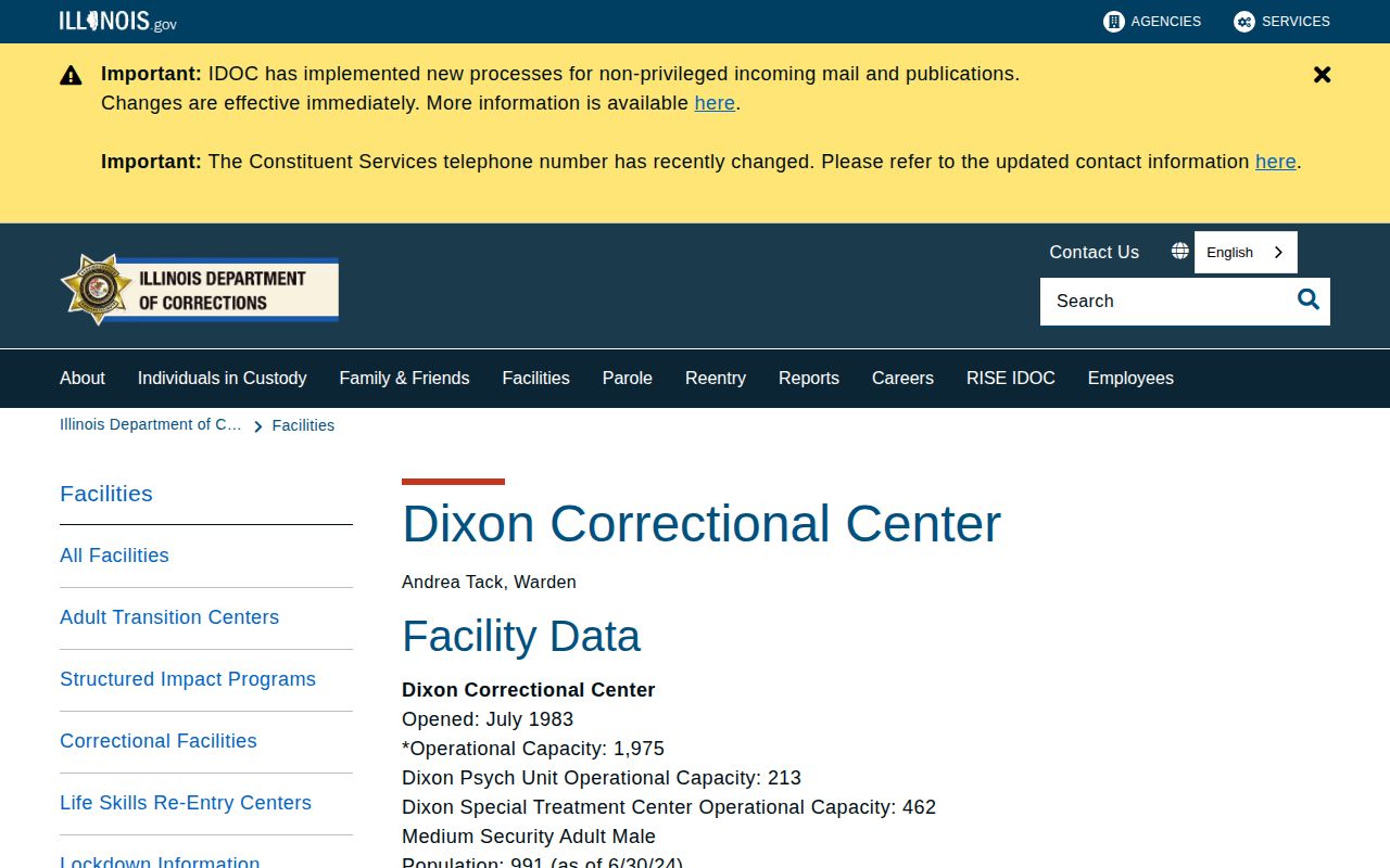 Dixon Correctional Center Lee County release system