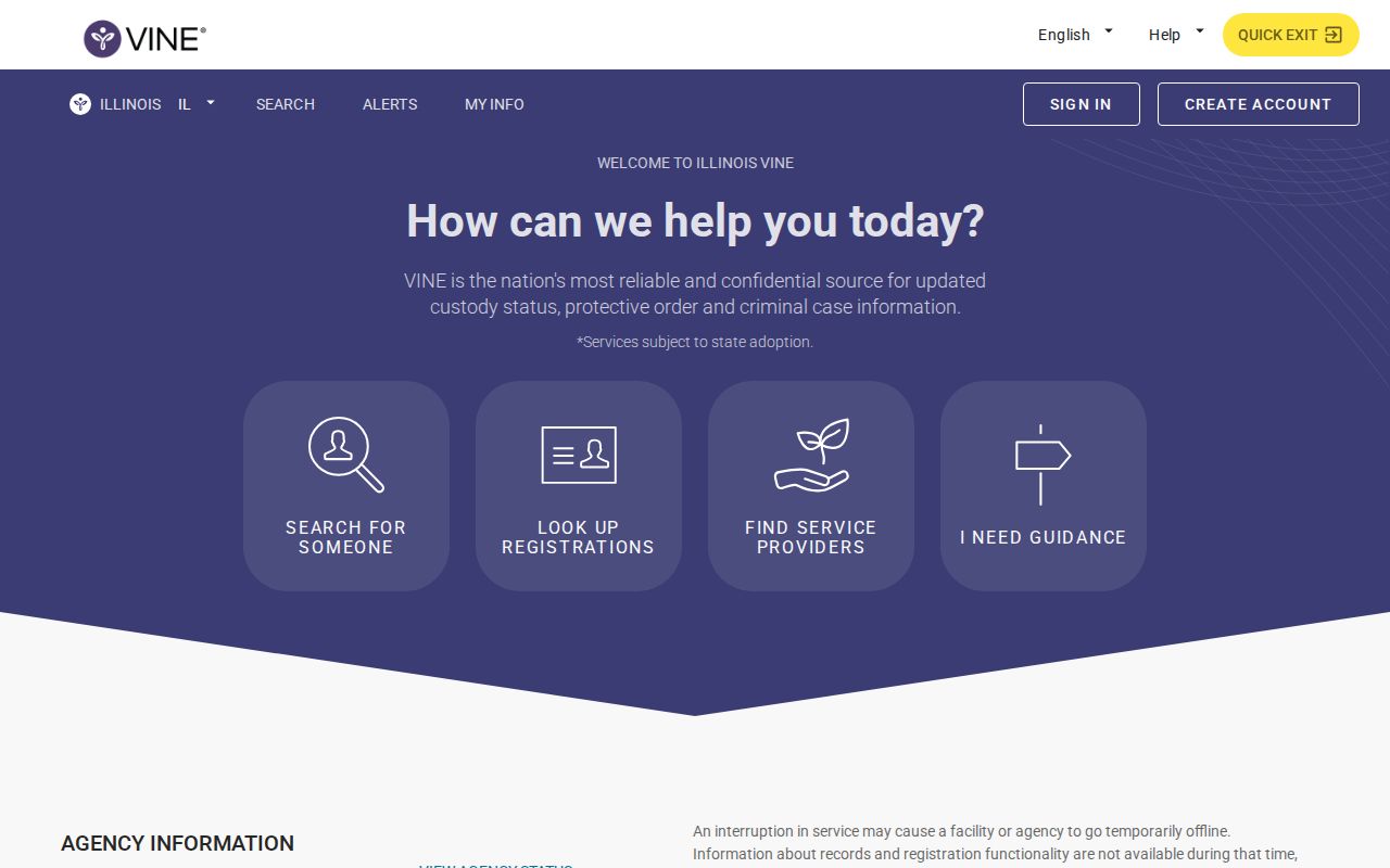 Illinois VINELink custody search entry screen